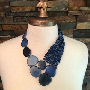 Blue Multi Tagua Seed and Braided Leather Necklace